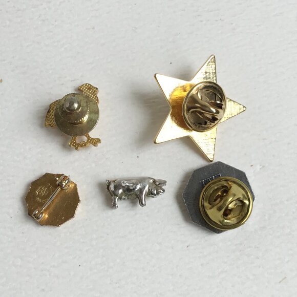 Vintage Chicken Pig Auxiliary Mixed Tie Lapel Tack Lot of 5 - Picture 2 of 2